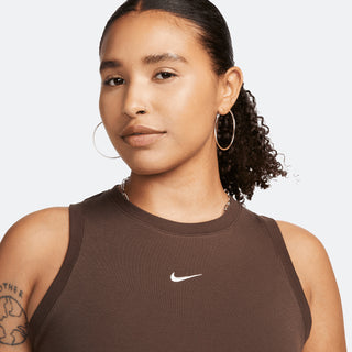 W Nike Essentials Ribbed Crop Top - Brown