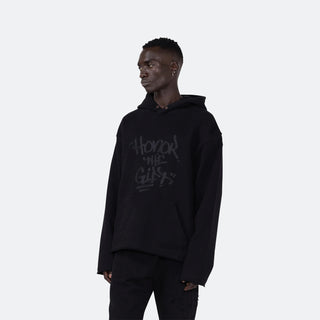 Honor The Gift Script Embroidered Hoodie - Black