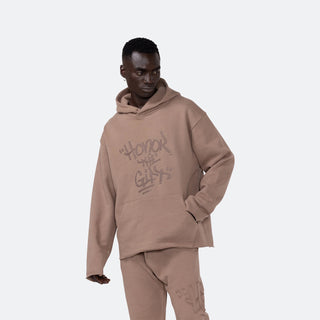 Honor The Gift Script Embroidered Hoodie - Light Brown